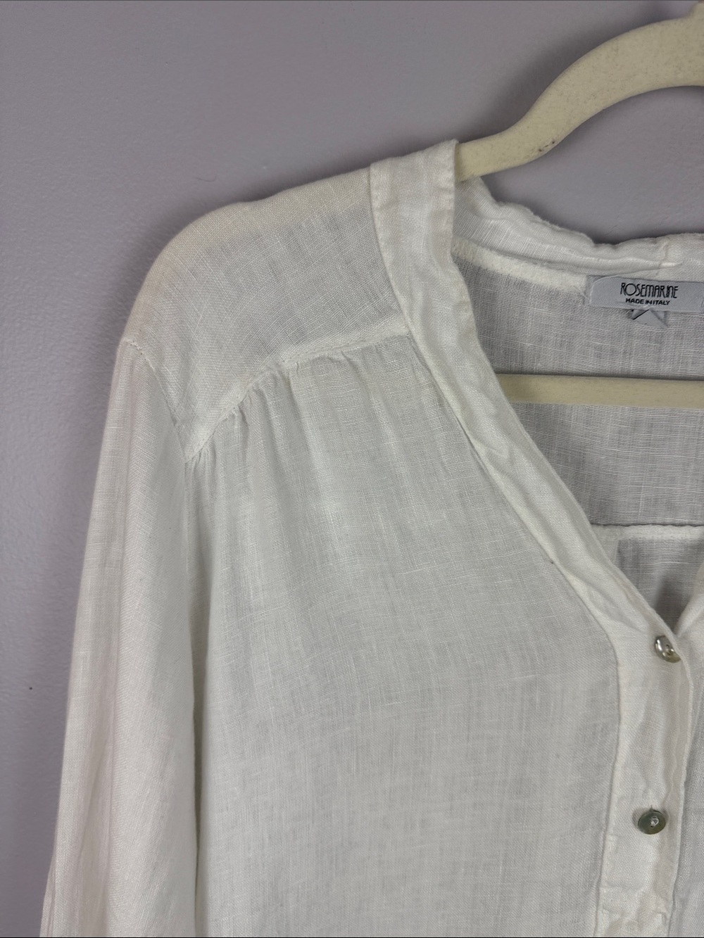ROSEMARINE Made in Italy White Linen Tunic Henley Blouse Made in Italy Size L - Picture 7 of 13